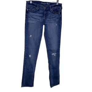 American Eagle Jeans Women Size 4 Stretch Skinny Ripped Distressed *